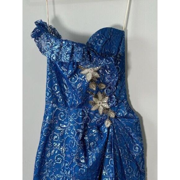 Vtg Loralie Sequined Tulip Maxi Dress Strapless Floral Sweetheart Blue Size 3/4 - Picture 2 of 14